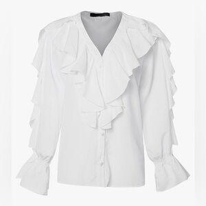 Elegant White Ruffled Women's Top